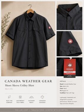 Canada Weather Gear Men's Black Short Sleeve Utility Shirt